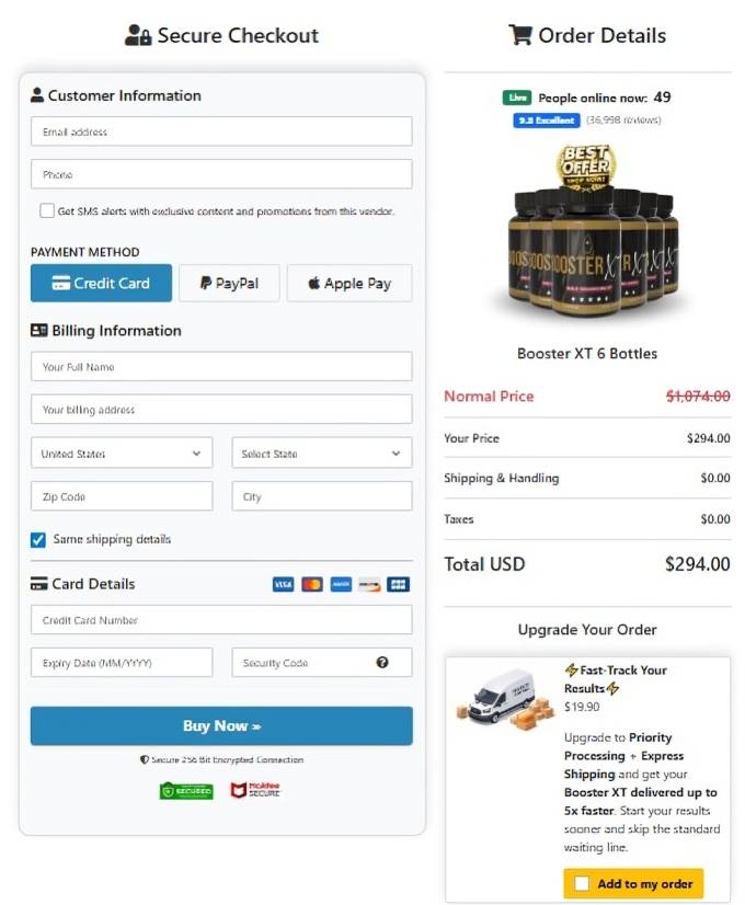 Booster XT order page